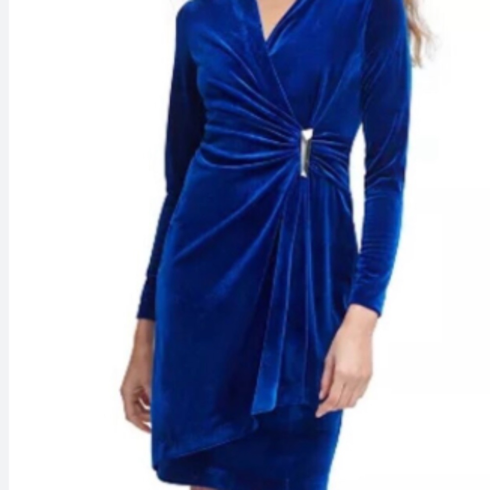 Calvin Klein Women's Faux-Wrap Long-Sleeve Velvet Sheath Dress